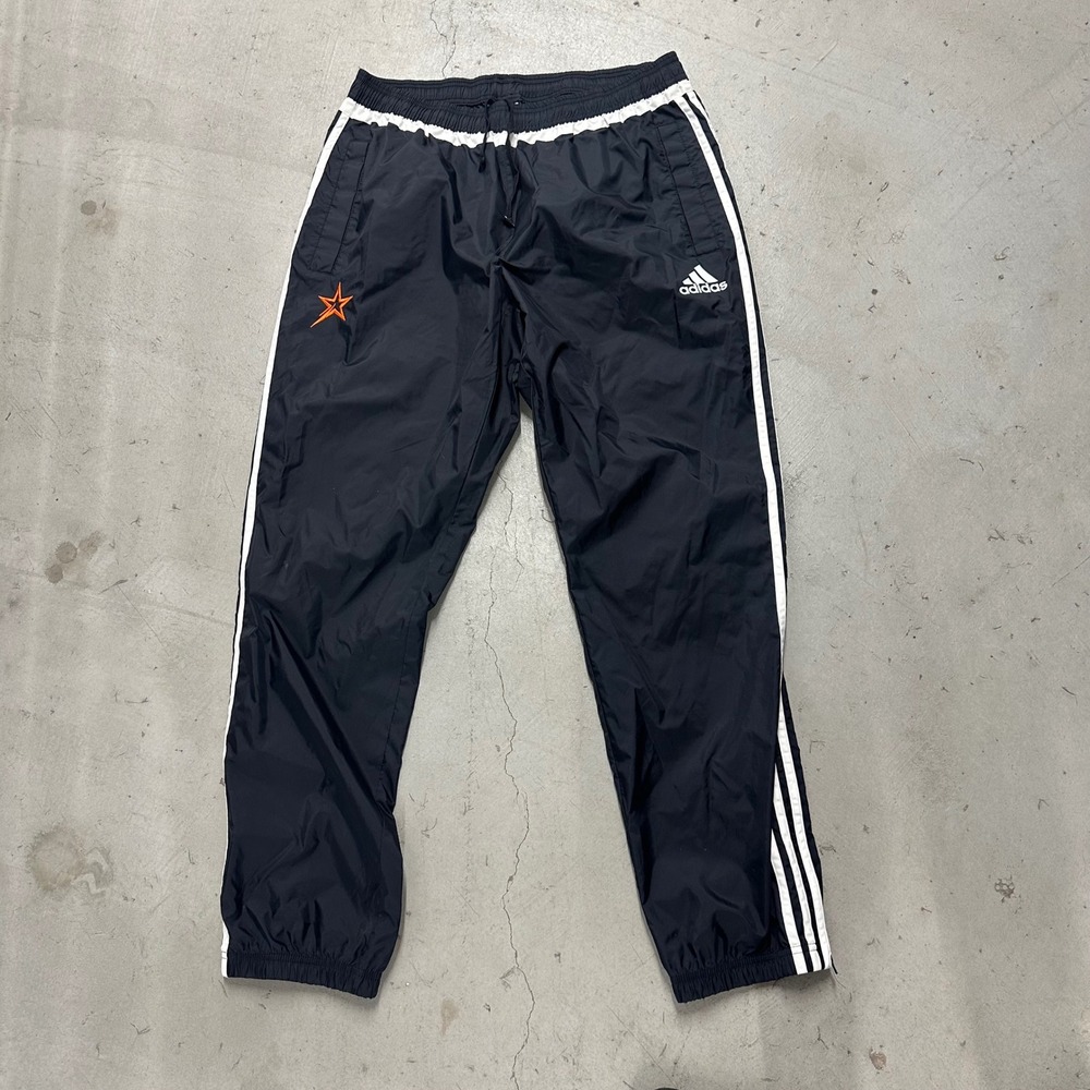 Adidas Mens Track Pants XL Black Nylon Windbreaker White Stripes Star Athletic